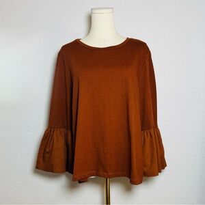 By Anthropologie Rust Pullover with Flared Statement Sleeves size Large